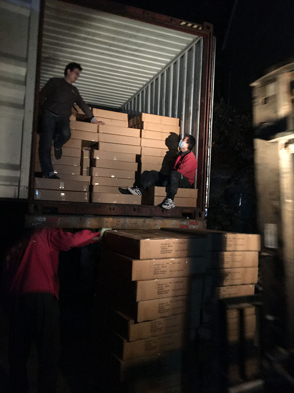 loading the container in the night time